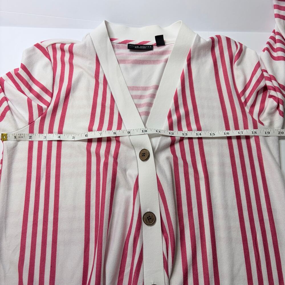 Susan Graver Weekend Pink White Stripe Cardigan Women Medium Button Front - Picture 4 of 4